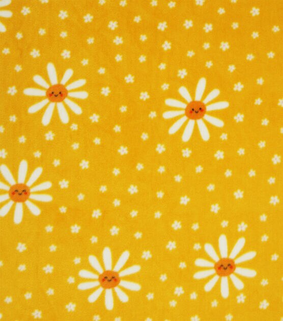 Spring Daisy on Yellow Anti Pill Plush Fleece Fabric by POP!