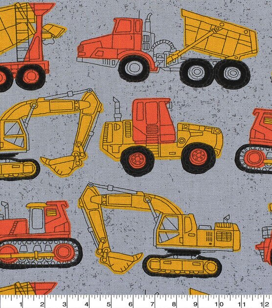 Fleece Fabric Construction Vehicles 