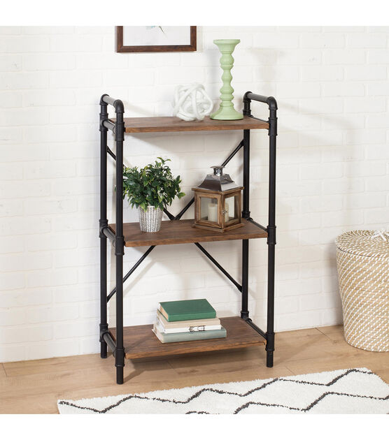 Honey Can Do Three-Tier Black Industrial Wall Shelf