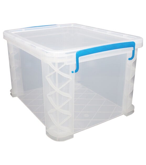 Storex Plastic File Tote Storage Box, 9-1/4 x 15-1/2 x 12-1/4, Blue/Clear