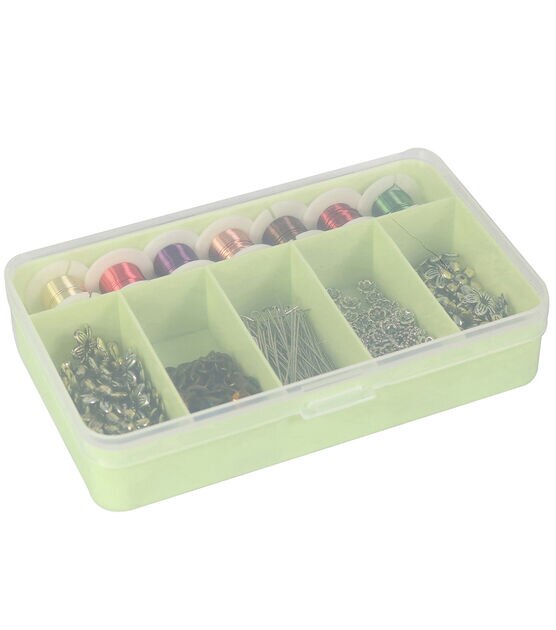 Everything Mary Six Compartment Plastic Bead Storage Box -6 Total Storage Spaces- Green Organizer Storage for Large, Small, Mini, Tiny Beads - Plastic