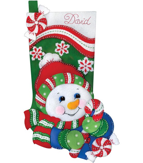 Design Works 18" Candy Cane Snowman Felt Stocking Kit, , hi-res, image 2