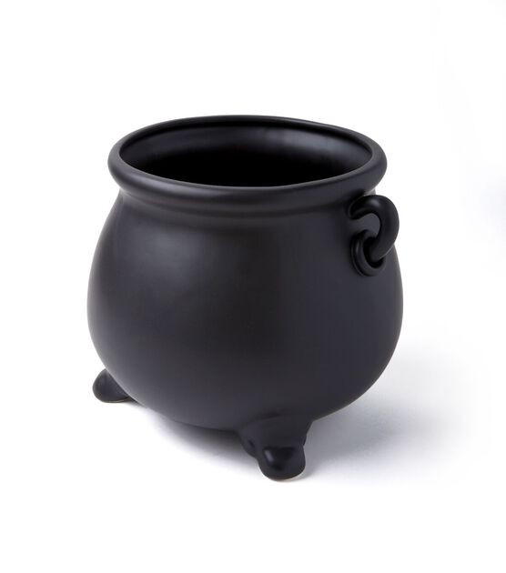 12" Halloween Black Ceramic Cauldron by Place & Time, , hi-res, image 2