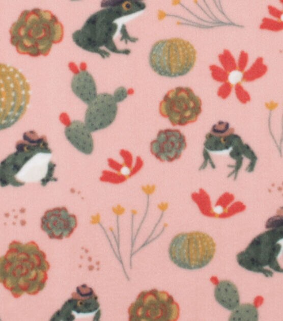 Frogs & Cacti on Pink Anti Pill Fleece Fabric