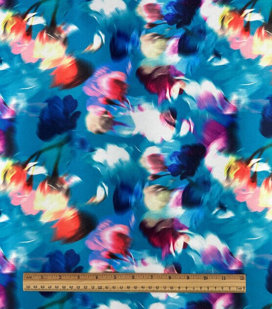 Blue Blurred Floral Silky Charmeuse Fabric, , hi-res, image 3