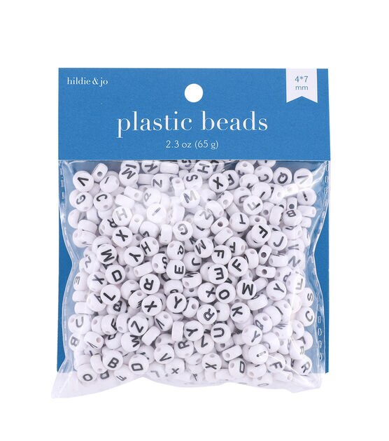 4mm x 7mm Black Alphabet on White Plastic Beads 2.3oz by hildie & jo