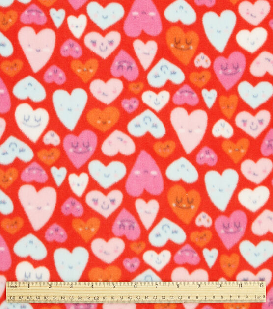 Hearts on Red Anti Pill Plush Fleece Fabric by POP!, , hi-res, image 3