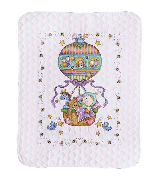 Tobin 34 x 43 Balloon Ride Baby Quilt Stamped Cross Stitch Kit