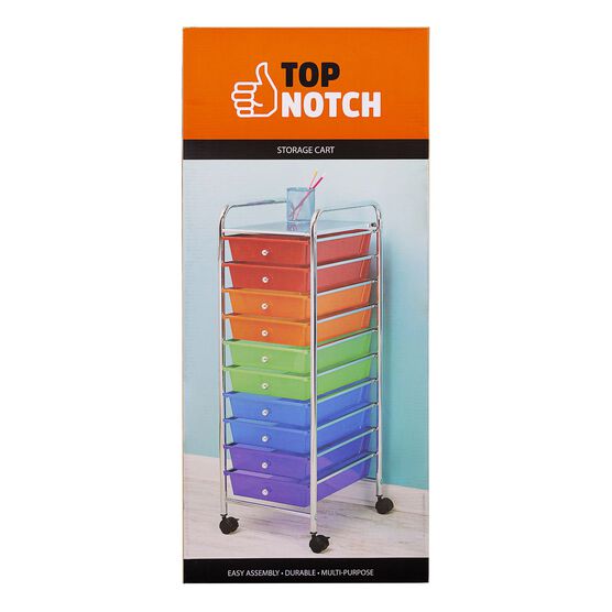 15" x 38" Multicolor 10 Drawer Rolling Storage Cart by Top Notch