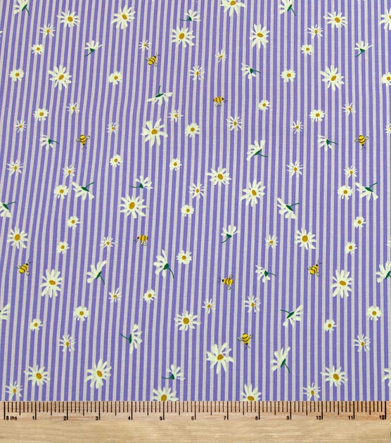 Flowers on White & Purple Striped Quilt Cotton Fabric by Keepsake Calico, , hi-res, image 2