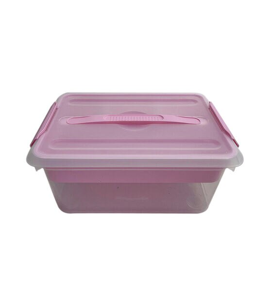 7" x 15" Pink Latching Storage Bin With Handle by Top Notch