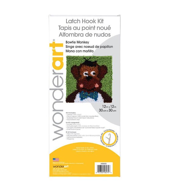 Wonderart Latch Hook Kit Monkey with Bowtie 12x12
