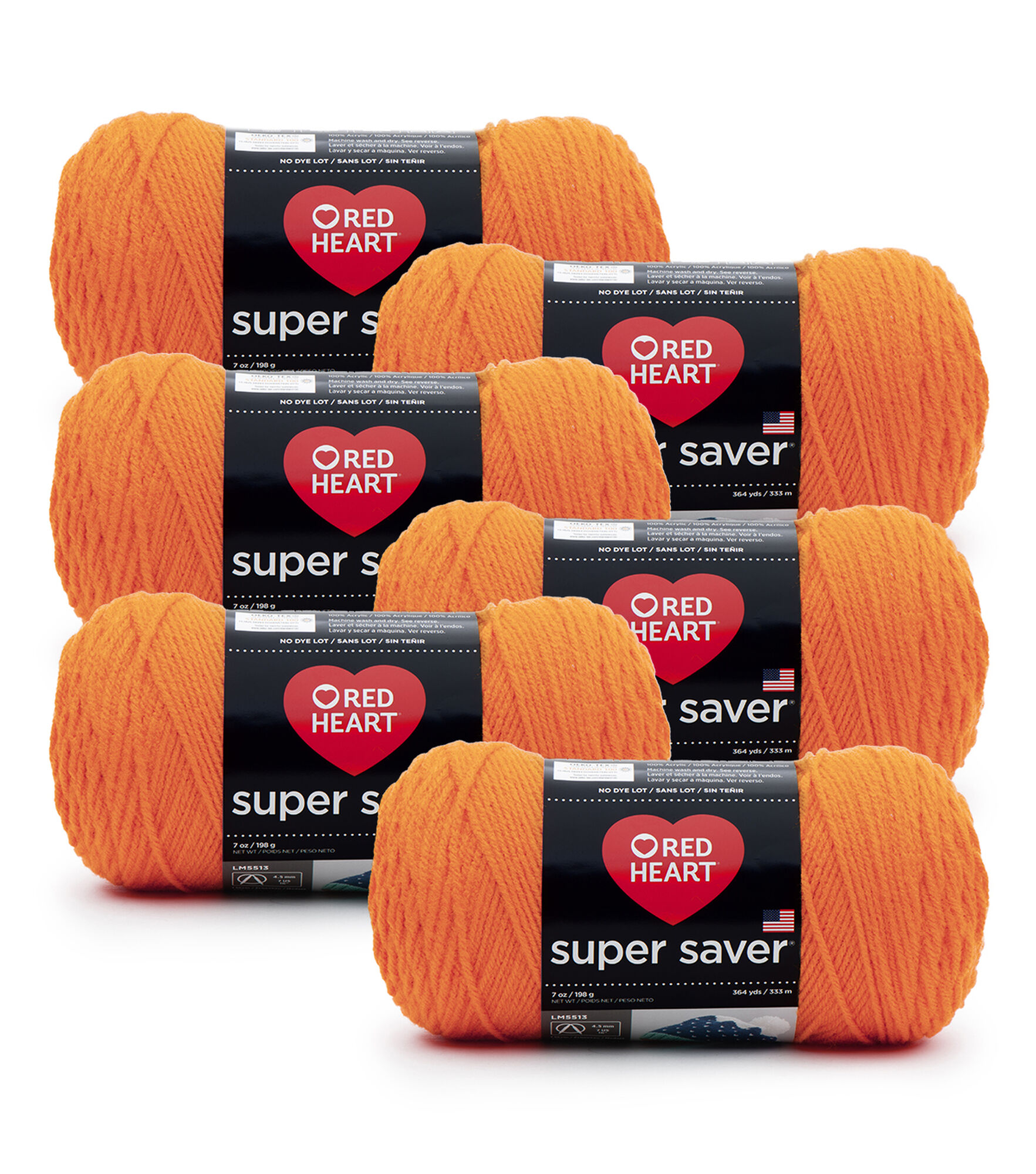 Red Heart Super Saver Worsted Acrylic Yarn 6 Bundle, Pumpkin, hi-res