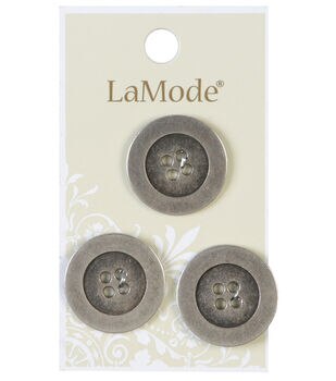 La Mode 5/8 Antique Silver Round Shank Buttons 3pk