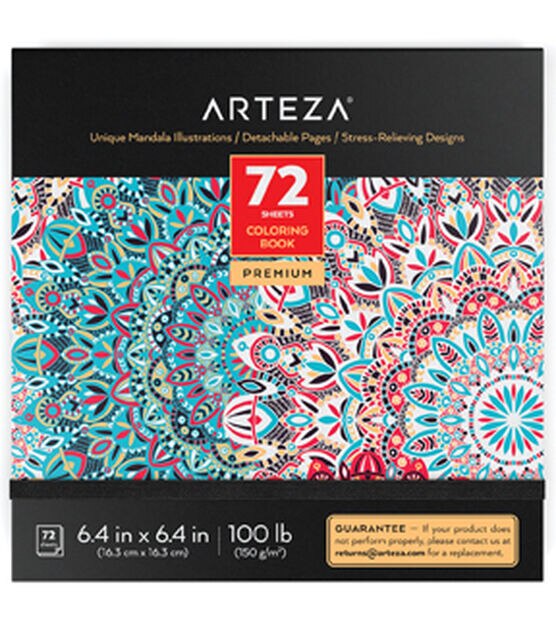 Arteza Coloring Book for Adults, 6.4 x 6.4 Inches, 72 Sheets