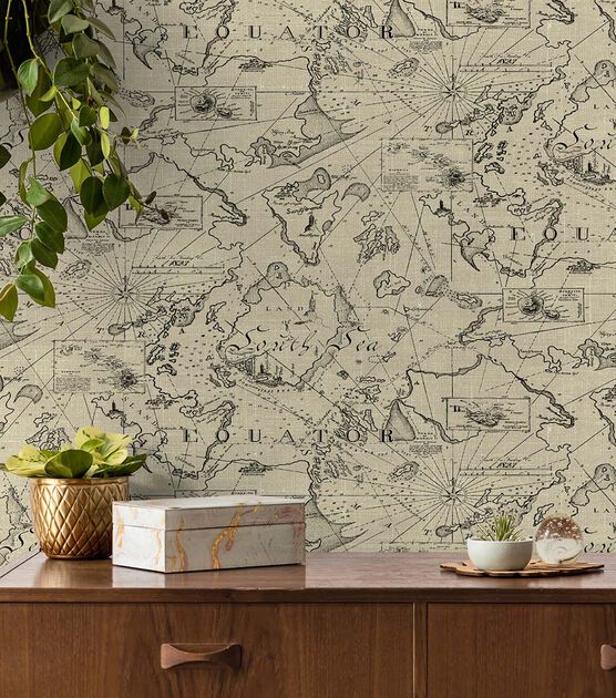 Tommy Bahama 20.5' x 18' Parchment Chartered Peel & Stick Wallpaper, , hi-res, image 4