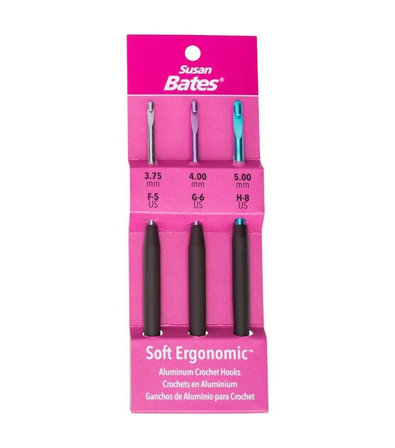 Susan Bates Silvalume Soft Ergonomic Crochet Hook Set Sizes E4/3.5mm, F5/3.75mm and G6/4mm