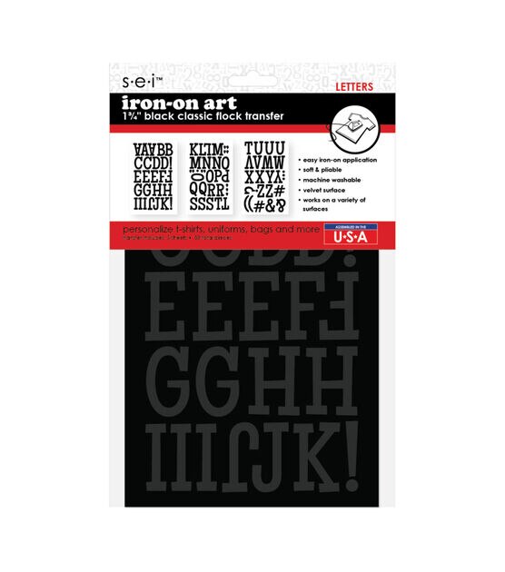 SEI 2" Black Iron On Art Classic Flock Transfer Letters 83ct