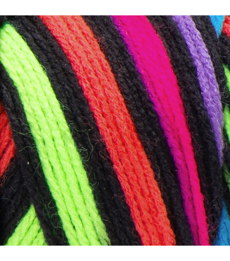 Red Heart Super Saver Stripes Worsted Acrylic Yarn, Neon Stripe, swatch, image 3