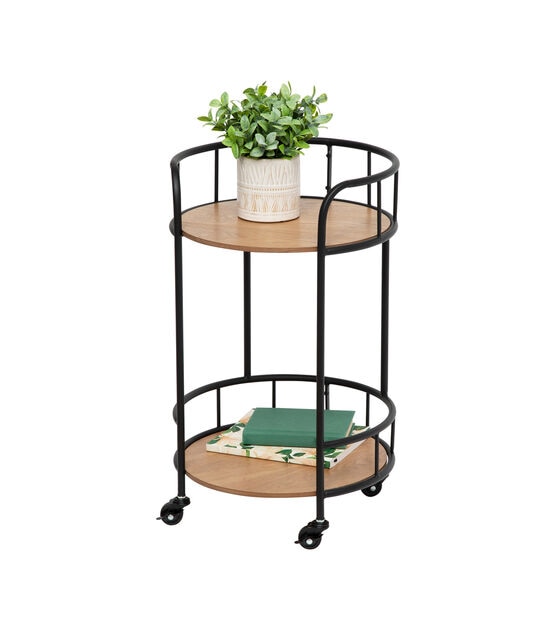 Honey Can Do 2 Tier Round Side Table with Wheels Black