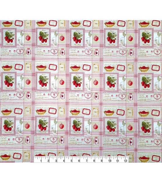 Red Strawberry Recipes Cotton Canvas Fabric, , hi-res, image 3