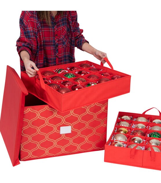 Simplify 11.81-in x 5.91-in 80-Compartment Red Cardboard Ornament Storage  Box in the Ornament Storage Boxes department at