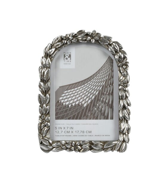 5" x 7" Silver Sculpted Leaf Tabletop Picture Frame by Place & Time