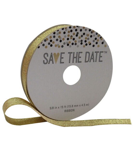 Save the Date 5/8'' X 15' Ribbon Gold Metallic
