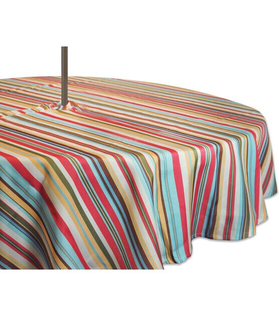 Design Imports Summer Stripe Outdoor Tablecloth Round 60"