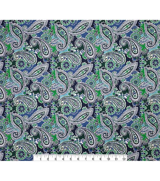 Green Paisley Cotton Canvas Fabric, , hi-res, image 3