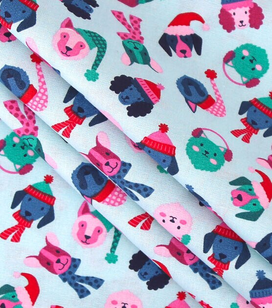 Dogs on Light Blue Christmas Cotton Fabric, , hi-res, image 2