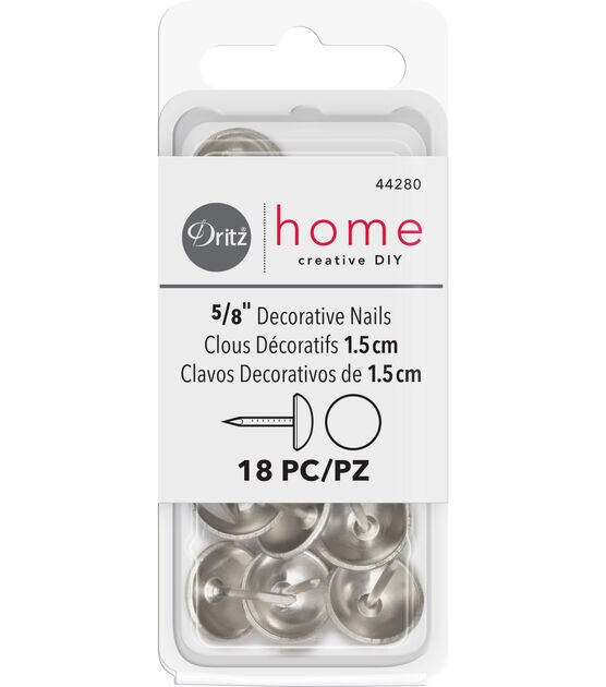 Dritz Home 5/8" Smooth Decorative Nails, 18 pc, Brushed Nickel