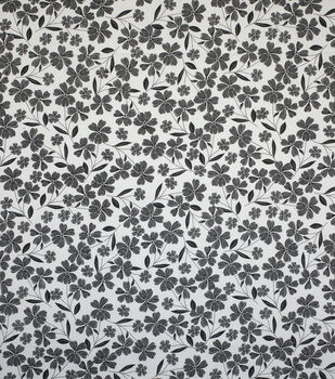 Cotton Fabric Black & White Floral Print Craft Fabric Material