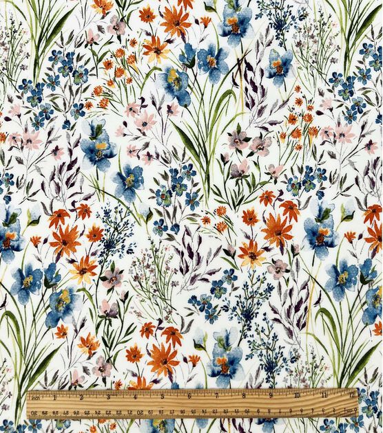 Wild Flowers on White Smocked Rayon Challis Fabric, , hi-res, image 4