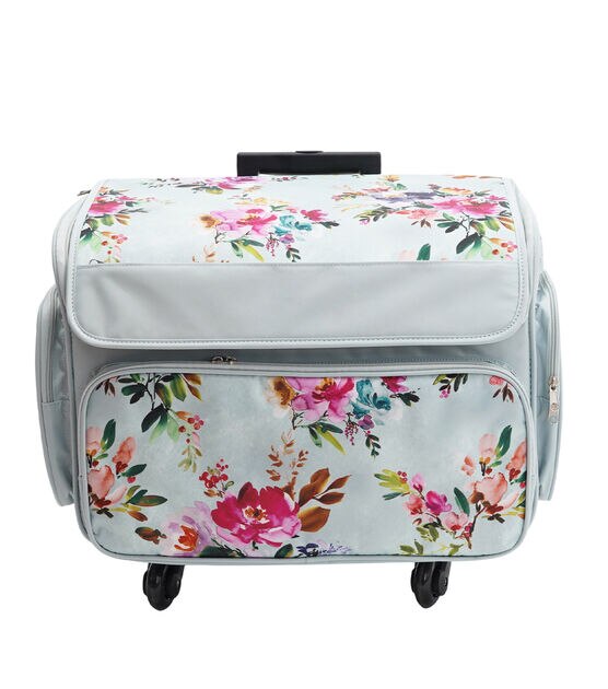 Blue Grey Floral Rolling Serger Case