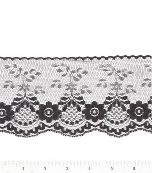 Black Floral Lace Trim - 3.5