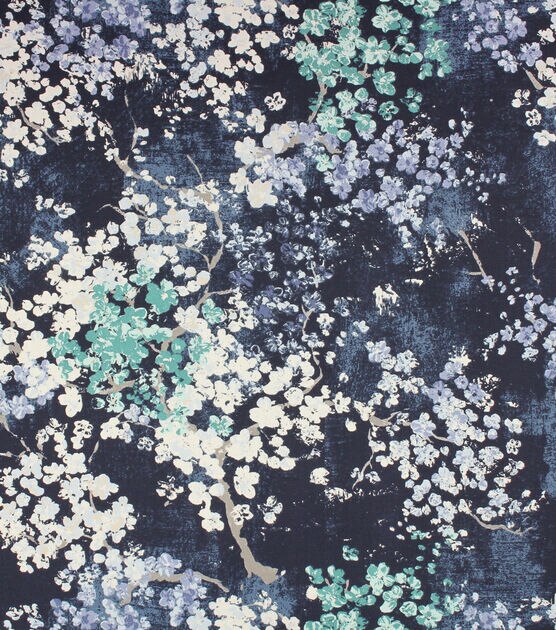Blue Painterly Blossom Cotton Canvas Fabric | JOANN