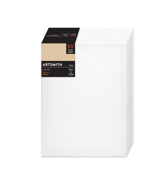 FIXSMITH Stretched White Blank Canvas - 9x12 inch, Bulk Pack of 8, Primed,100% Cotton, 5/8 inch Profile of Super Value Pack for Acrylics,Oils & Other