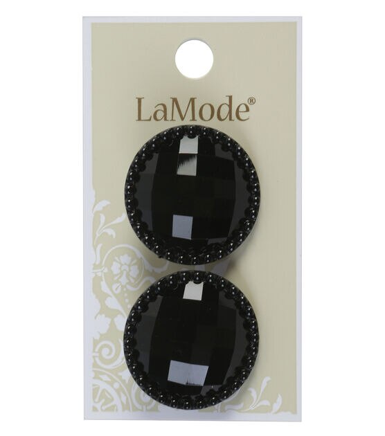 La Mode 1 1/8" Black Faceted Shank Buttons 2pk