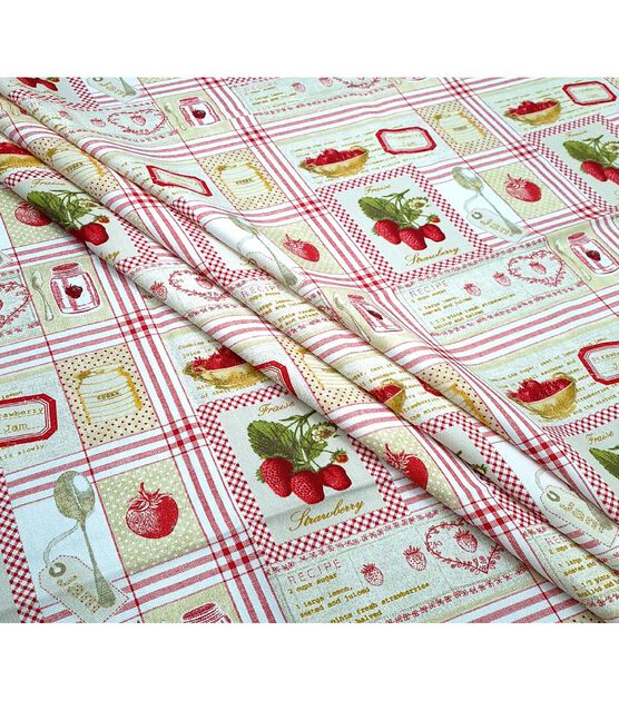 Red Strawberry Recipes Cotton Canvas Fabric, , hi-res, image 2