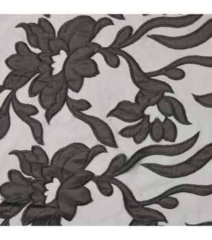 3D Floral Allover Mesh Embellished Black Fabric