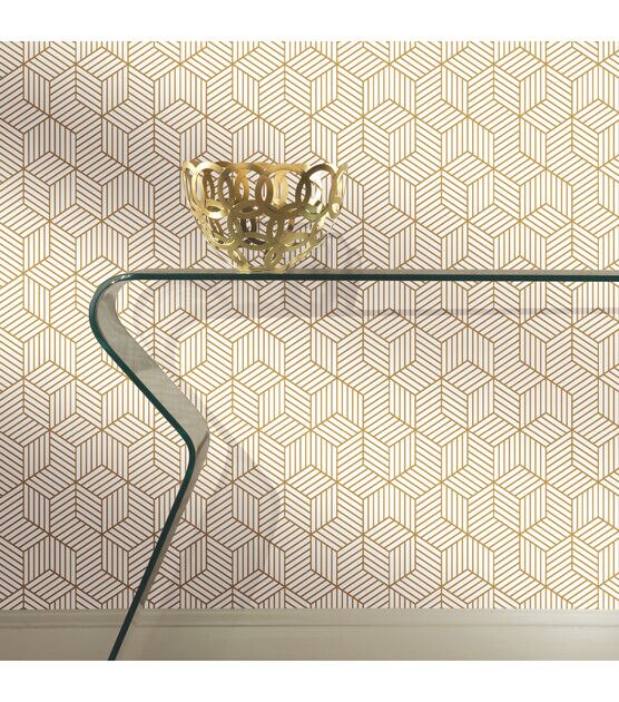 RoomMates Wallpaper White & Gold Hexagon, , hi-res, image 2