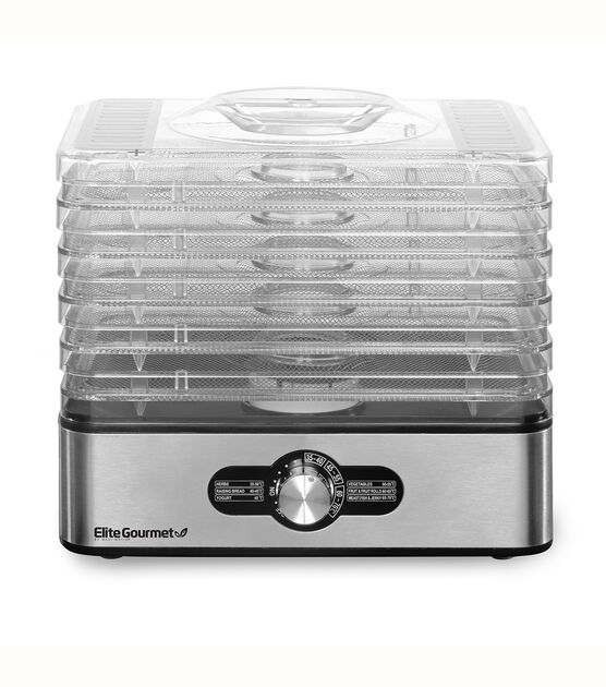 Elite Gourmet Food Dehydrator with Adjustable Temperature Dial and 5 Trays,  Black with Clear Trays