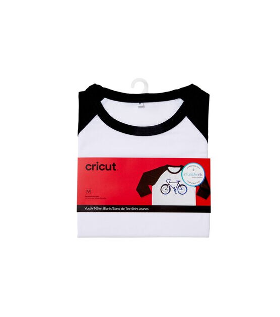 Cricut Black & White Unisex Youth Raglan Baseball T Shirt Blank, , hi-res, image 1