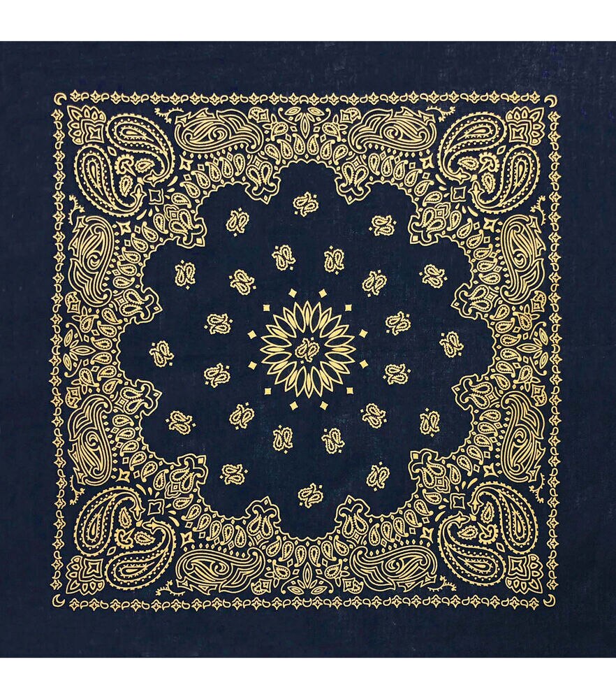 22" x 22" Cotton Paisley Bandana, Metallic Paisley Navy, swatch