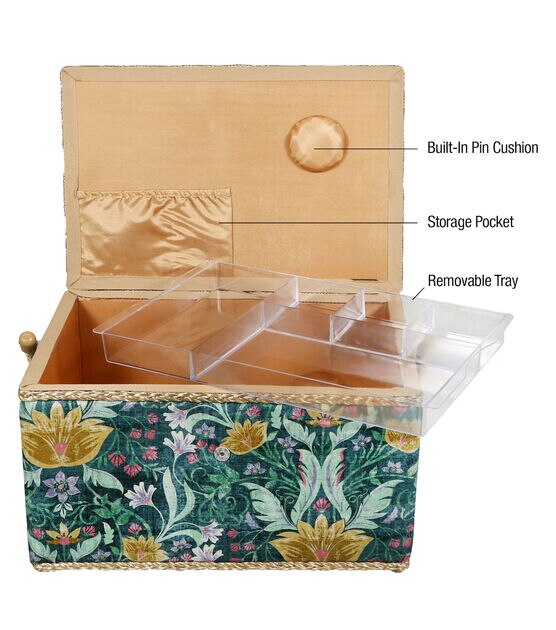 SINGER Extra Large Green Tapestry Print Sewing Basket, , hi-res, image 2