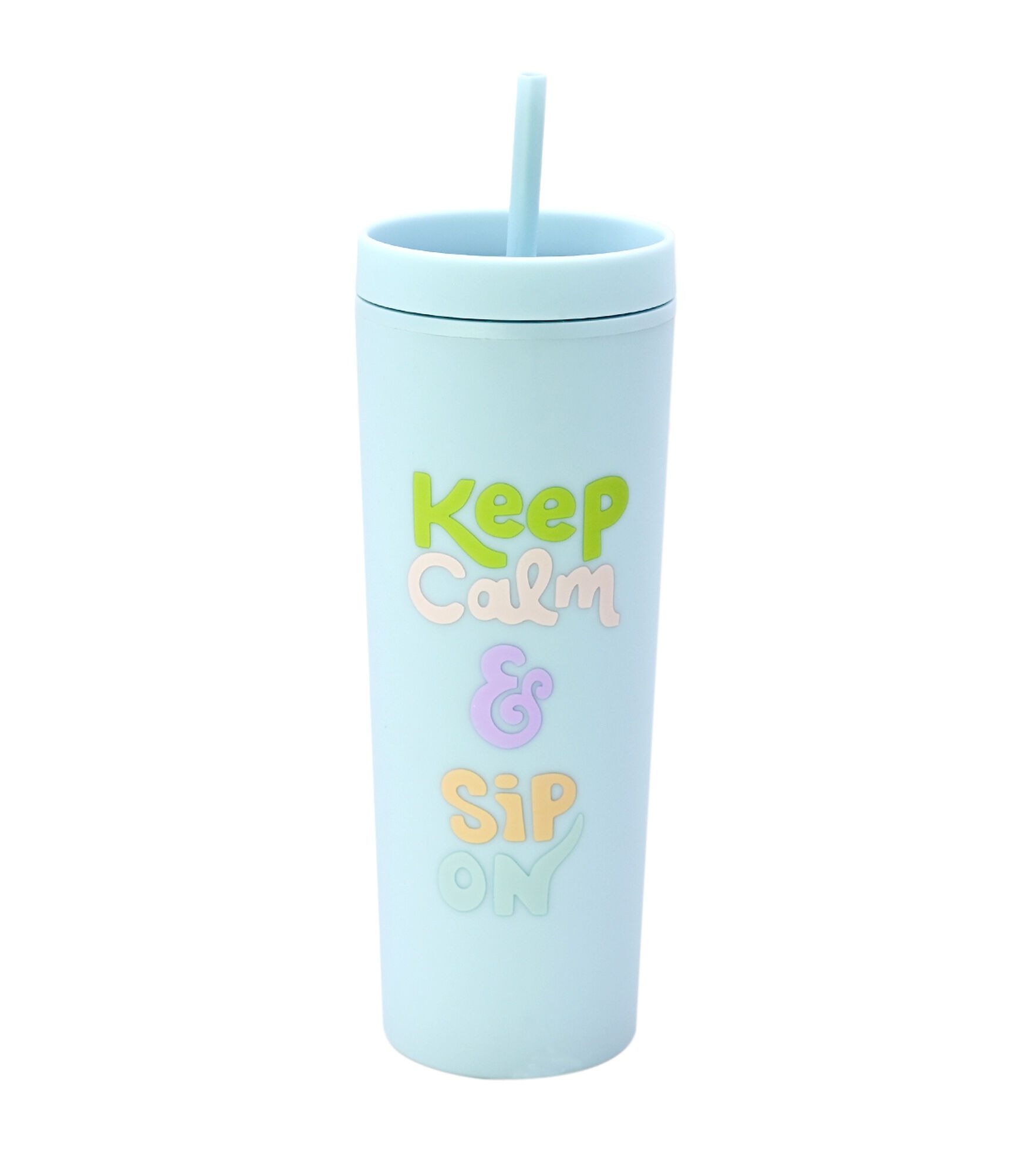17oz Summer Skinny Tumbler With Straw by Happy, Blue, hi-res