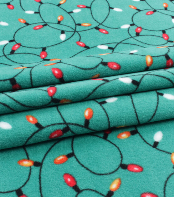 Christmas Lights on Teal Anti Pill Fleece Fabric, , hi-res, image 2