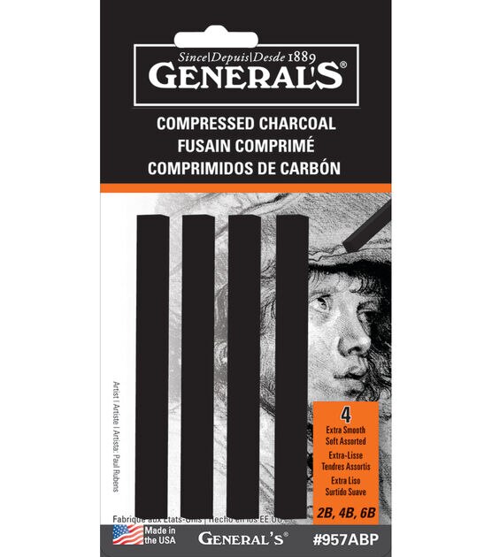 Compressed Charcoal Sticks 4Pk Black Soft Assorted