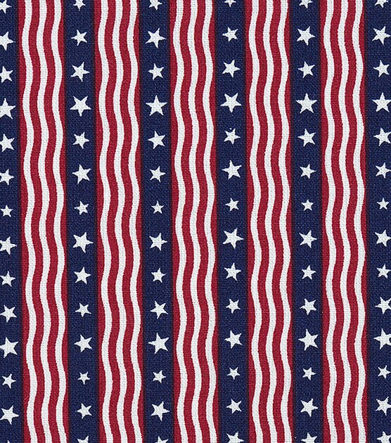 Waving Stars on Stripes Patriotic Cotton Fabric
